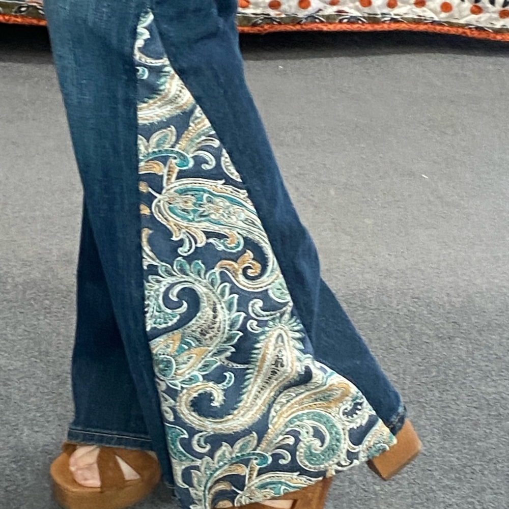 Women's Blue Paisley Flare Jeans
